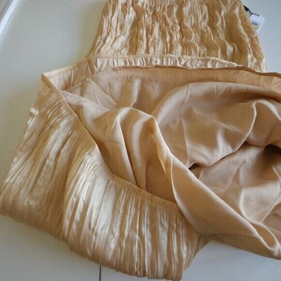 Calvin Klein Skirt Womens M Metallic Gold Shimmery Crinkle Pleated Midi Pull On - Picture 12 of 15